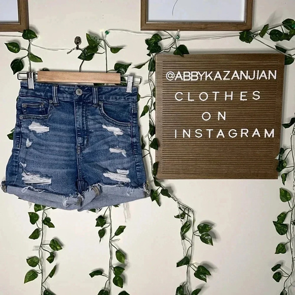 American Eagle Curvy High Rise Shortie Denim Shorts - Picture 2 of 7